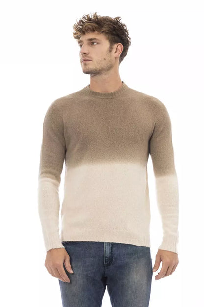 Alpha Studio Men's Beige Alpaca Wool Crewneck Sweater