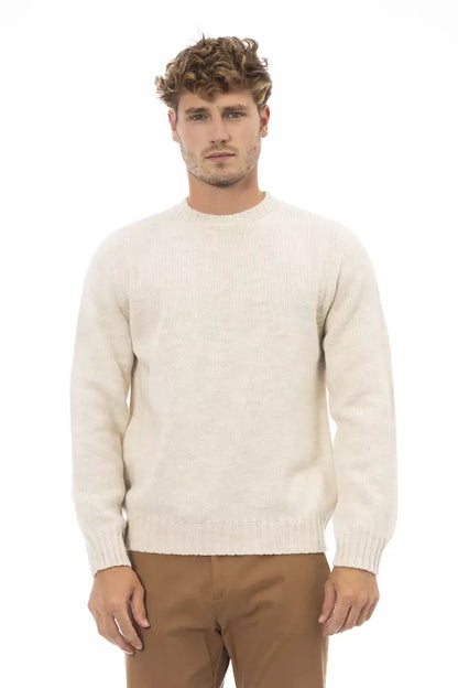 Alpha Studio Men's Beige Alpaca Wool Crewneck Sweater