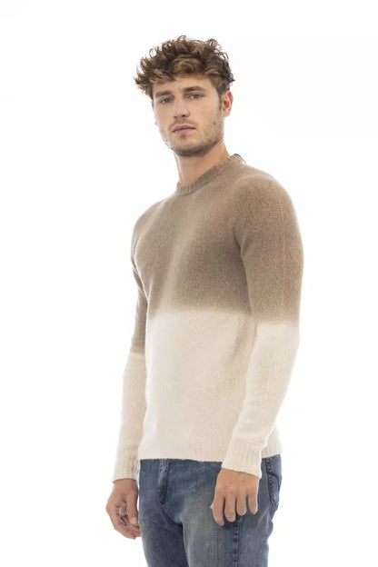 Alpha Studio Men's Beige Alpaca Wool Crewneck Sweater