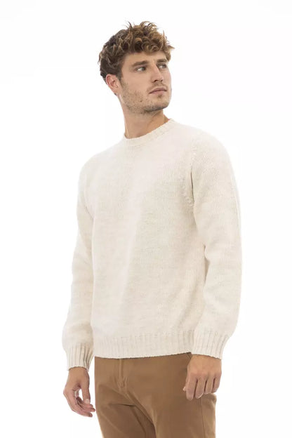 Alpha Studio Men's Beige Alpaca Wool Crewneck Sweater