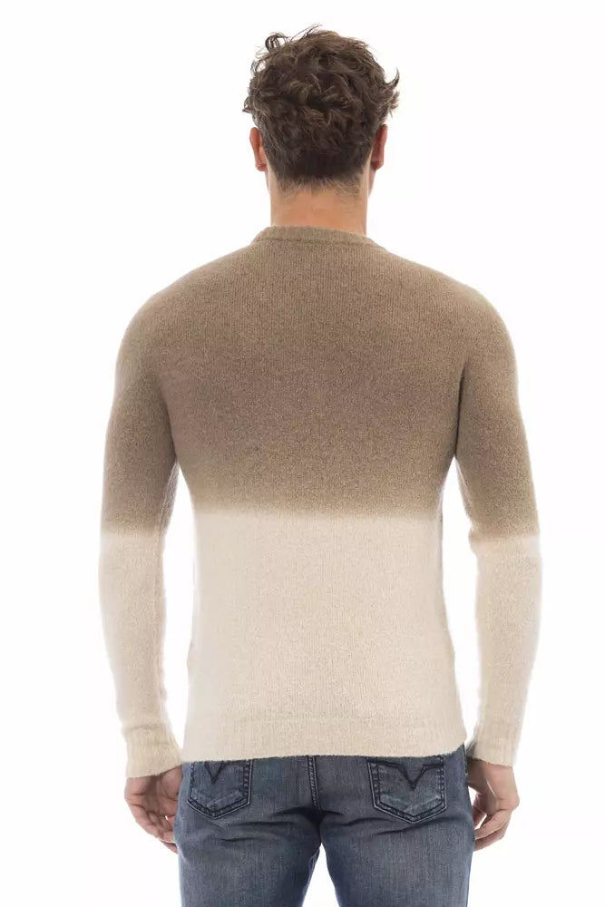 Alpha Studio Men's Beige Alpaca Wool Crewneck Sweater