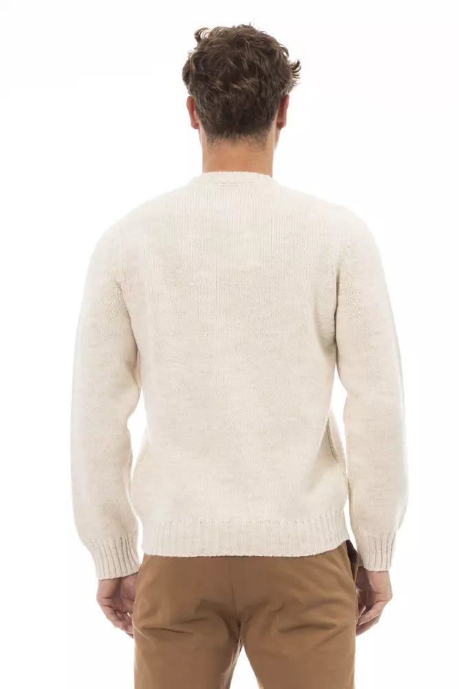 Alpha Studio Men's Beige Alpaca Wool Crewneck Sweater