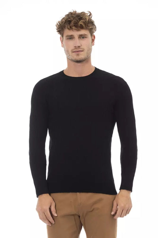 Alpha Studio Men's Black Viscose Crewneck Sweater