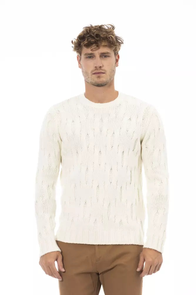 Alpha Studio Men's Beige Wool Crewneck Sweater