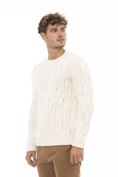 Alpha Studio Men's Beige Wool Crewneck Sweater