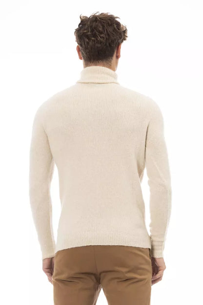 Alpha Studio Men's Beige Alpaca Leather Turtleneck Sweater