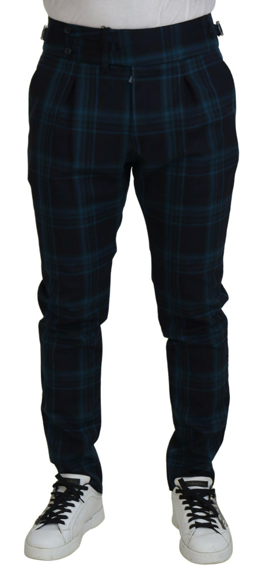 Dolce & Gabbana Men's Blue Purple Plaid Wool Trousers Pants