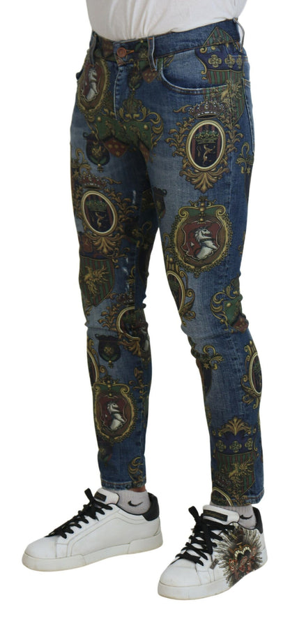 Dolce & Gabbana Men's Blue Medal Print Slim Fit Cotton Jeans