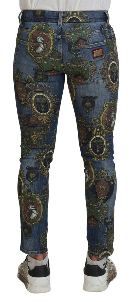 Dolce & Gabbana Men's Blue Medal Print Slim Fit Cotton Jeans