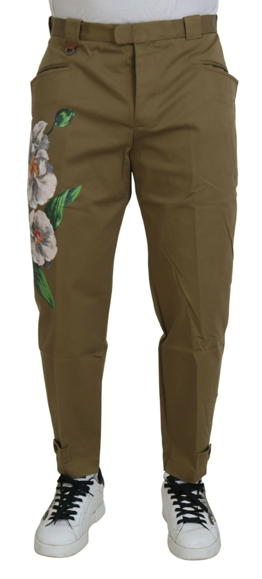 Dolce & Gabbana Men's Beige Cotton Stretch Floral Chinos Pants