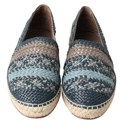 Dolce & Gabbana Blue Gray Leather Buffalo Espadrille  Shoes