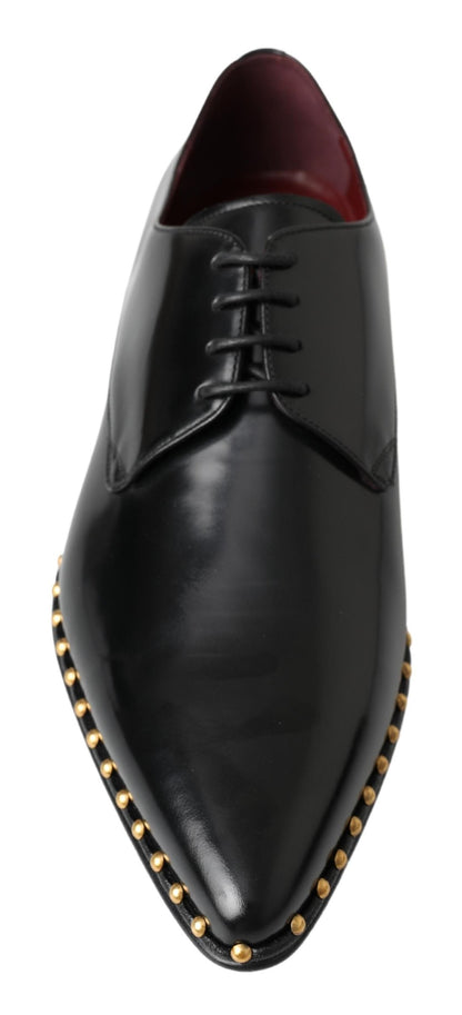 Dolce & Gabbana Black Derby Gold Studded Leather Shoes