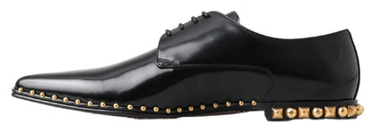 Dolce & Gabbana Black Derby Gold Studded Leather Shoes