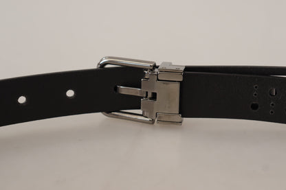 Dolce & Gabbana Black Calf Leather Perforated Metal Buckle Belt