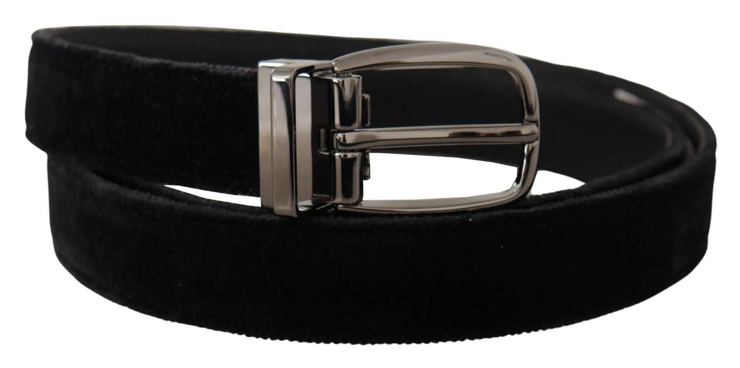 Dolce & Gabbana Black Velvet Classic Logo Engraved Metal Belt