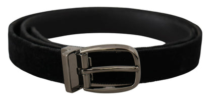 Dolce & Gabbana Black Velvet Classic Logo Engraved Metal Belt