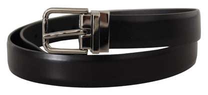 Dolce & Gabbana Black Calf Leather Metal Logo Buckle Belt