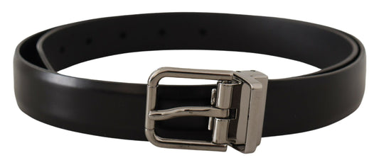 Dolce & Gabbana Black Calf Leather Metal Logo Buckle Belt