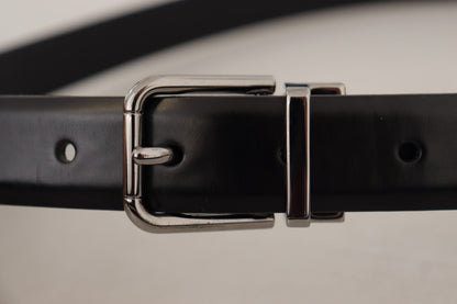 Dolce & Gabbana Black Calf Leather Metal Logo Buckle Belt