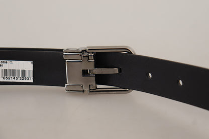 Dolce & Gabbana Black Calf Leather Metal Logo Buckle Belt