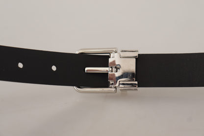 Dolce & Gabbana Black Calf Leather Classic Logo Metal Buckle Belt