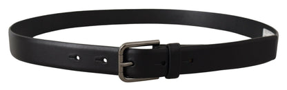 Dolce & Gabbana Black Calf Leather Classic Logo Metal Buckle Belt