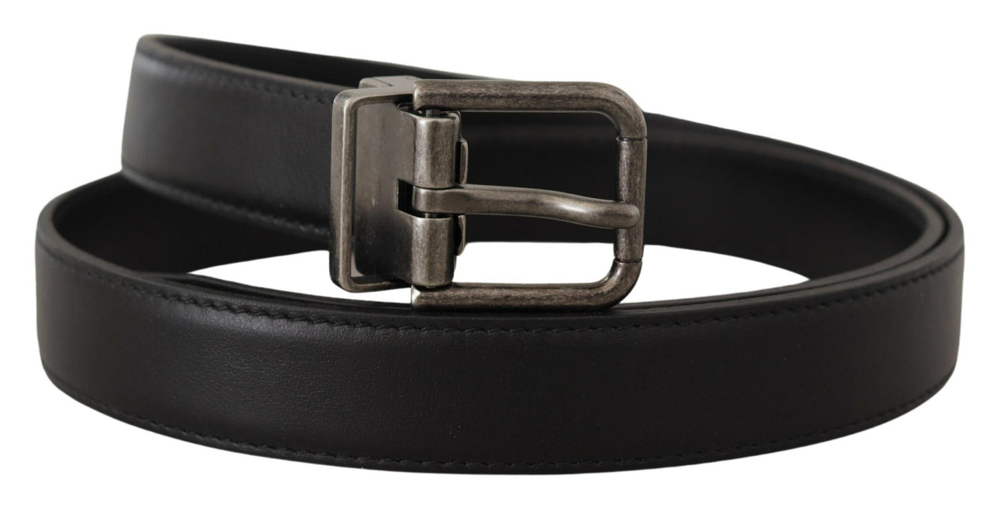 Dolce & Gabbana Black Plain Leather Vintage Logo Metal Buckle Belt