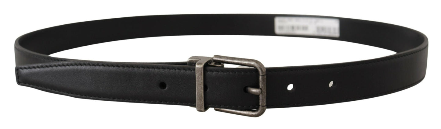 Dolce & Gabbana Black Plain Leather Vintage Logo Metal Buckle Belt