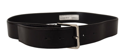 Dolce & Gabbana Black Calf Leather Logo Engraved Metal Buckle Belt