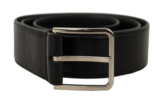 Dolce & Gabbana Black Calf Leather Logo Engraved Metal Buckle Belt