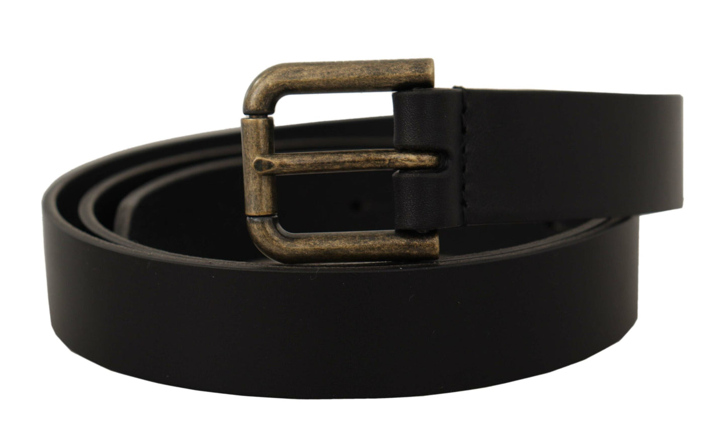 Dolce & Gabbana Black Calf Leather Logo Brass Metal Buckle Belt