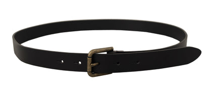 Dolce & Gabbana Black Calf Leather Logo Brass Metal Buckle Belt