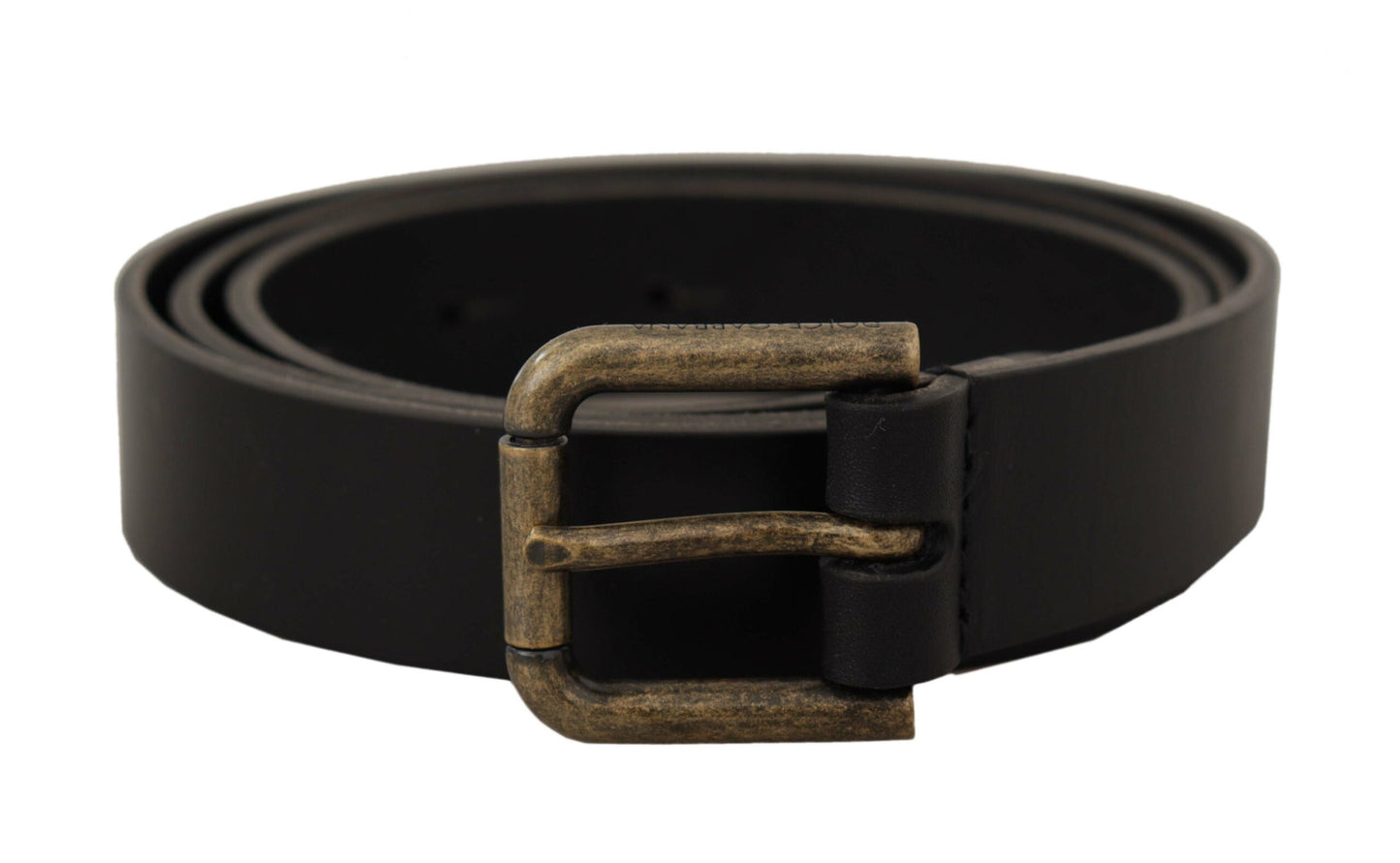 Dolce & Gabbana Black Calf Leather Logo Brass Metal Buckle Belt