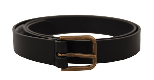 Dolce & Gabbana Black Calf Leather Brass Logo Engraved Buckle Belt