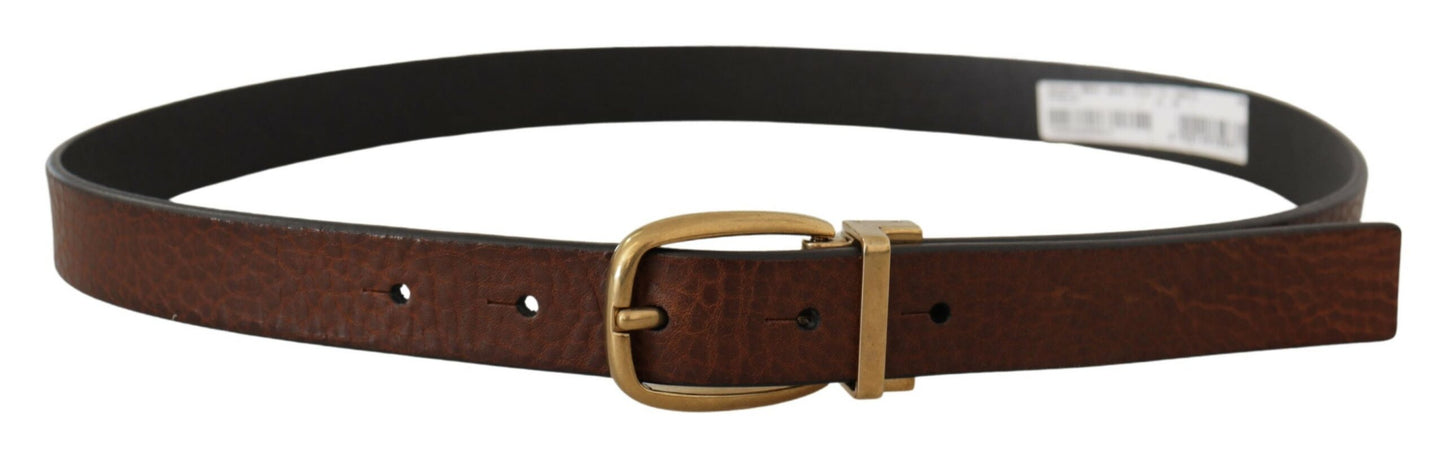 Dolce & Gabbana Brown Leather Classic Vintage Metal Buckle Belt