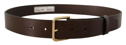 Dolce & Gabbana Brown Plain Calf Leather Gold Tone Buckle Belt