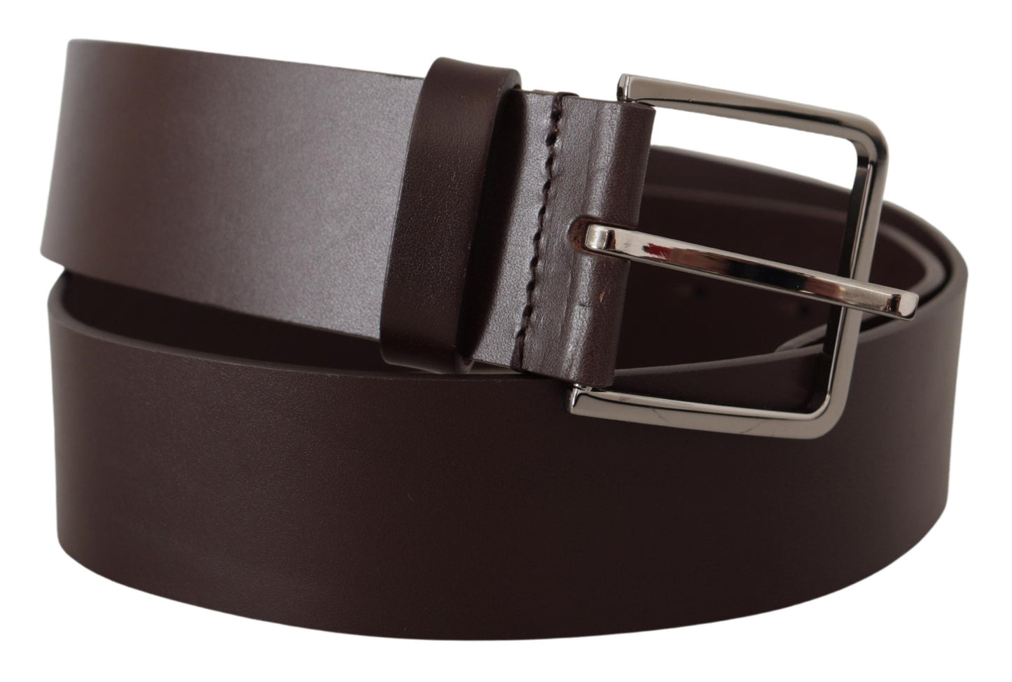 Dolce & Gabbana Brown Solid Calf Leather Logo Metal Buckle Belt