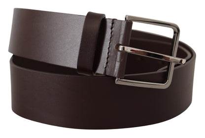 Dolce & Gabbana Brown Solid Calf Leather Logo Metal Buckle Belt