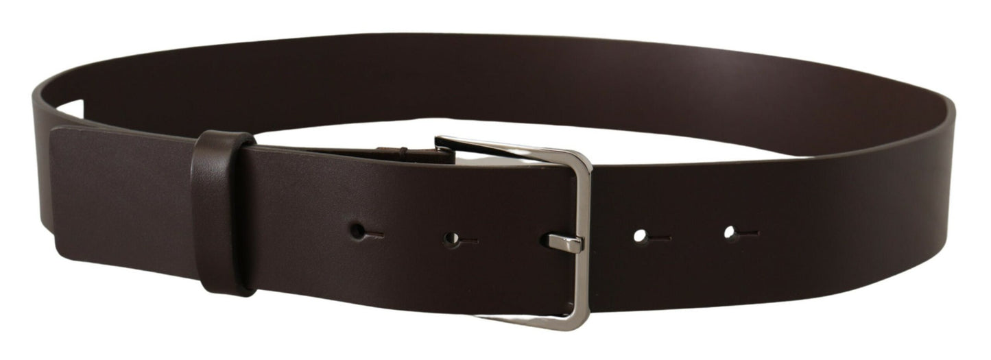 Dolce & Gabbana Brown Solid Calf Leather Logo Metal Buckle Belt