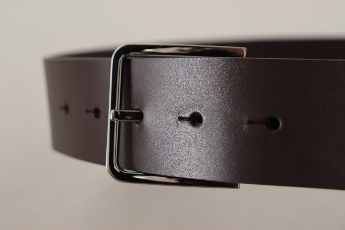 Dolce & Gabbana Brown Solid Calf Leather Logo Metal Buckle Belt