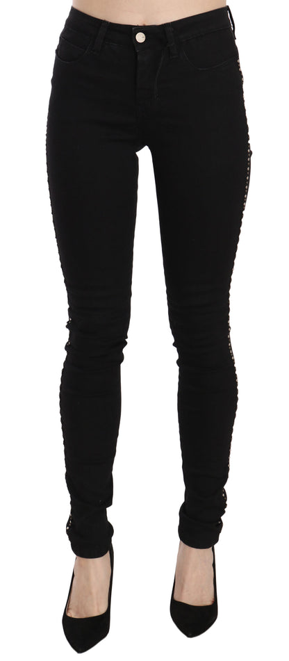 Costume National Black Embellished Mid Waist Skinny Denim Jeans