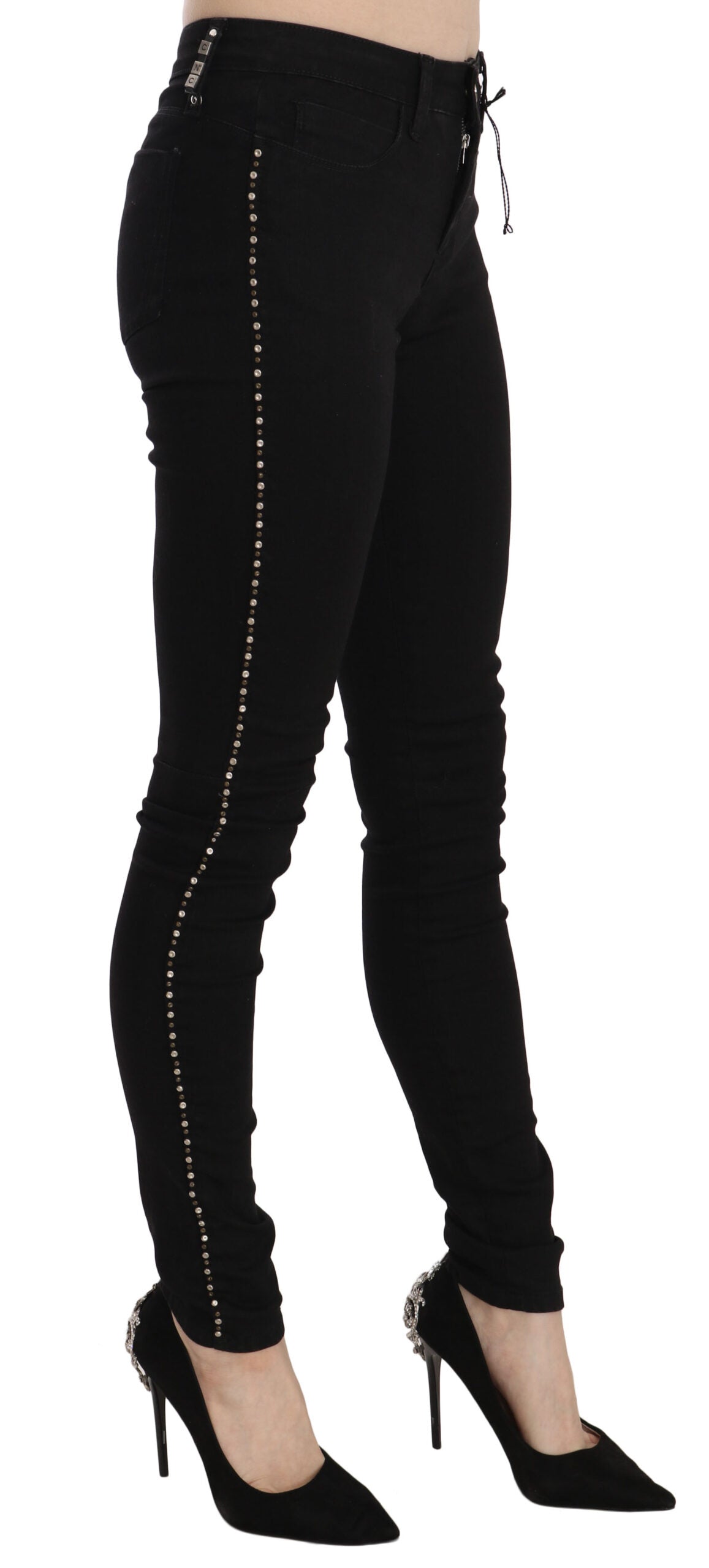 Costume National Black Embellished Mid Waist Skinny Denim Jeans