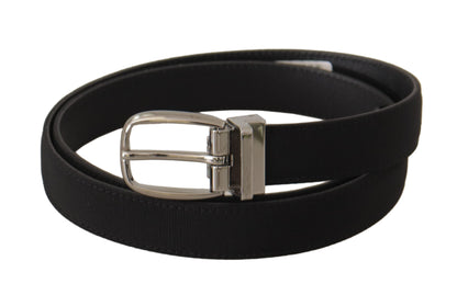 Dolce & Gabbana Black Calf Canvas Silver Tone Logo Metal Belt