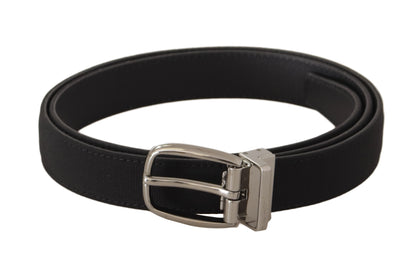 Dolce & Gabbana Black Calf Canvas Silver Tone Logo Metal Belt