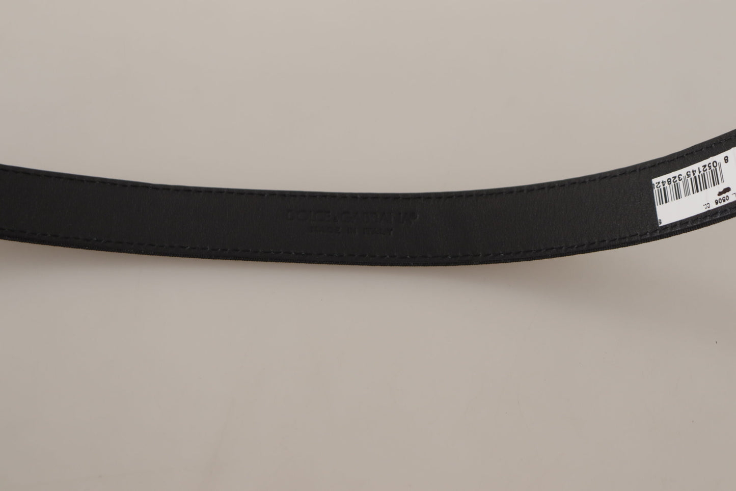 Dolce & Gabbana Black Calf Canvas Silver Tone Logo Metal Belt