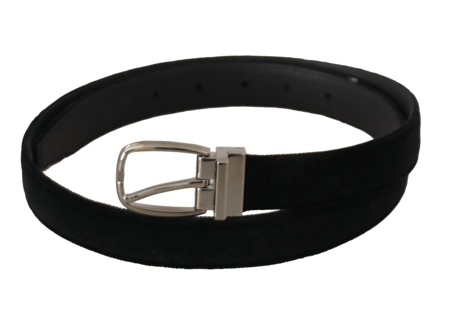 Dolce & Gabbana Black Classic Velvet Silver Tone Metal Buckle Belt