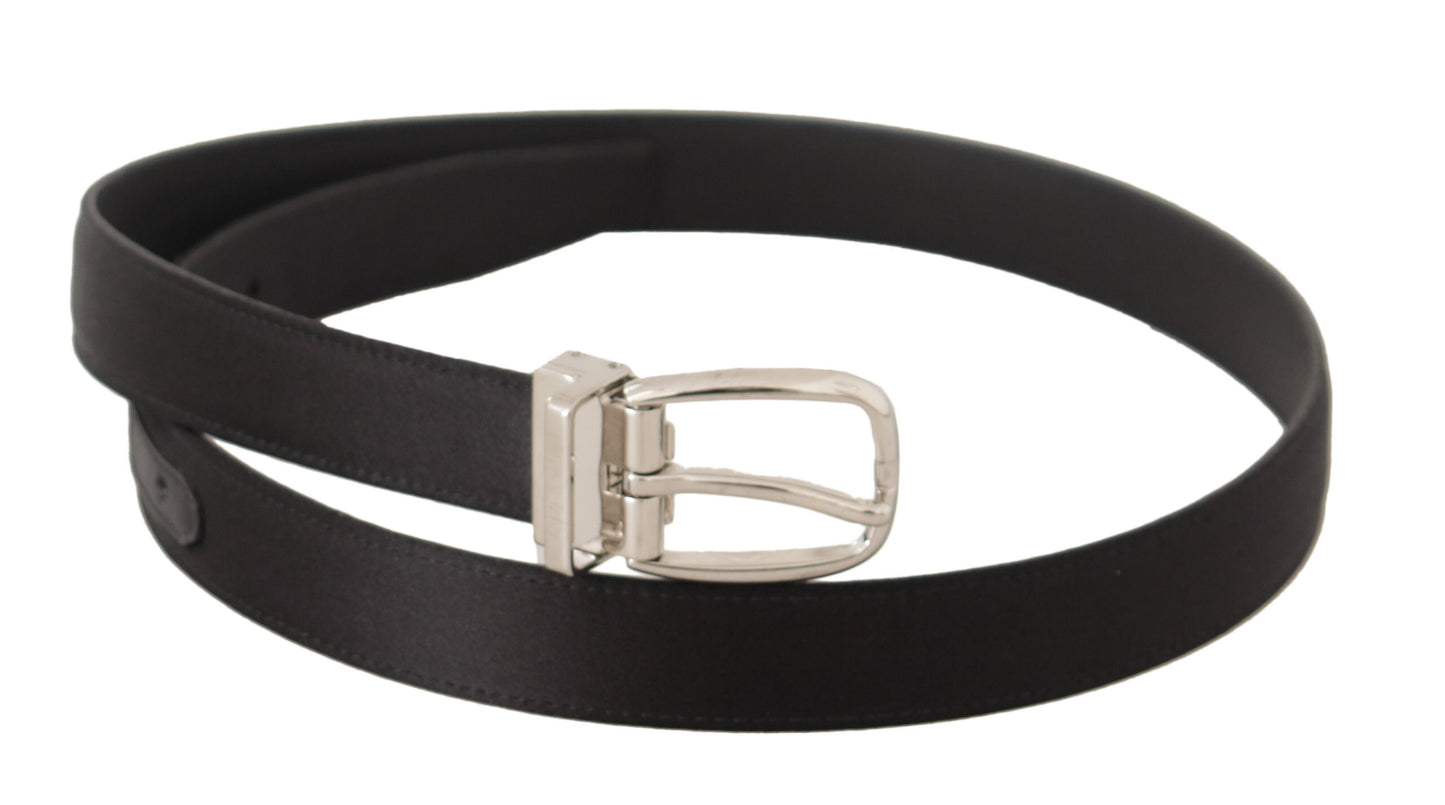 Dolce & Gabbana Black Canvas Leather Silver Logo Metal Buckle Belt