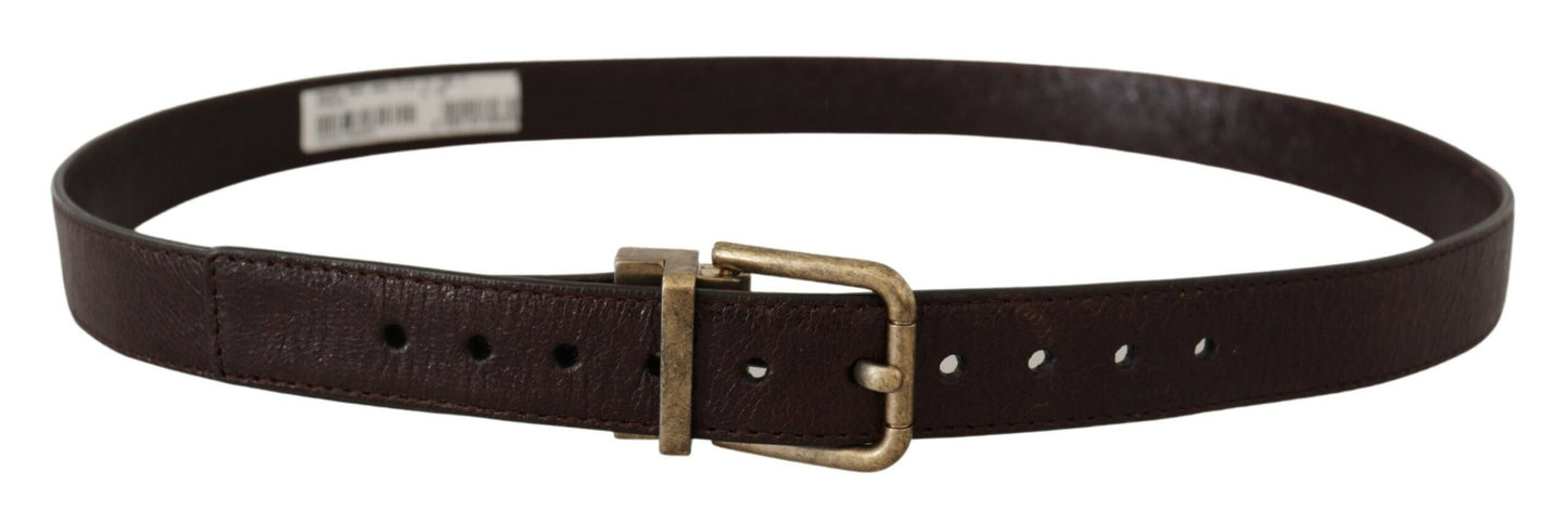 Dolce & Gabbana Brown Calf Leather Vintage Logo Metal Buckle Belt