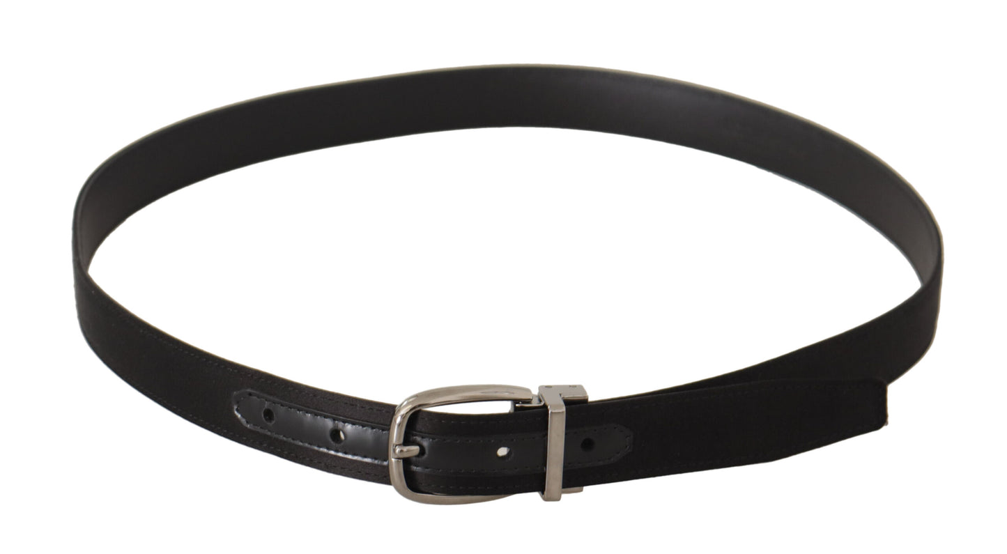 Dolce & Gabbana Black Calf Leather Silver Logo Metal Buckle Belt