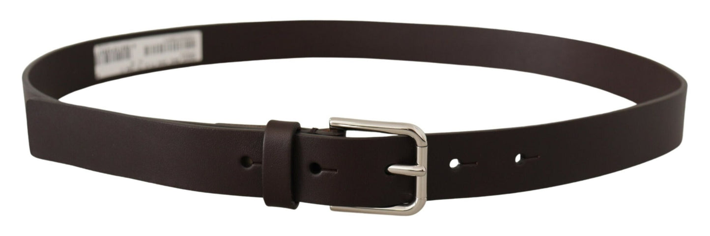 Dolce & Gabbana Dark Brown Calf Leather Logo Metal Buckle Belt